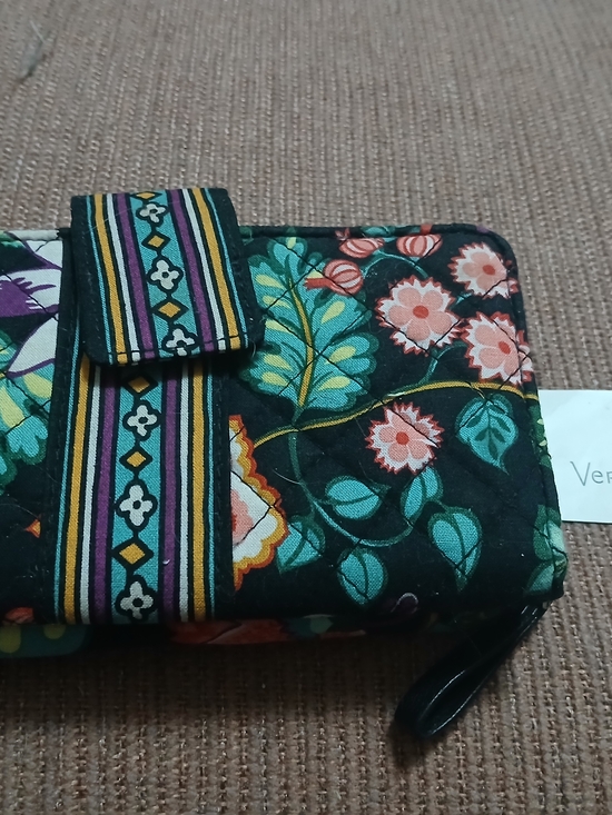Vera Bradley Handbags - Vera Bradley Black Quilted Floral Wallet with Teal and Coral Accents